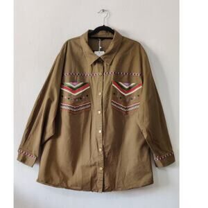 Bloomchic Jacket Olive Green Size 30 Embroidered Western Lightweight Cotton